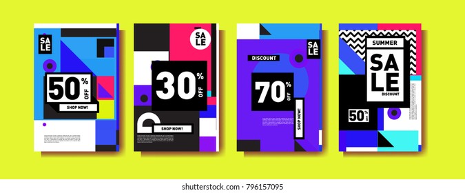 Sale and discount poster set. Colorful background for banner and advertising promotion.