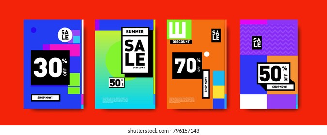 Sale and discount poster set. Colorful background for banner and advertising promotion.