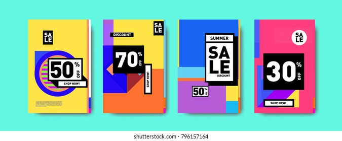 Sale and discount poster set. Colorful background for banner and advertising promotion.