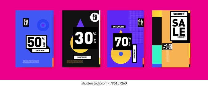 Sale and discount poster set. Colorful background for banner and advertising promotion.