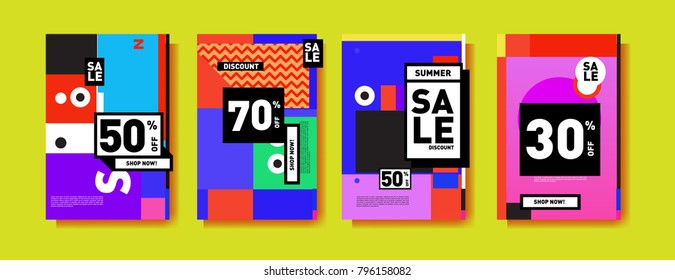 Sale and discount poster set. Colorful background for banner and advertising promotion.