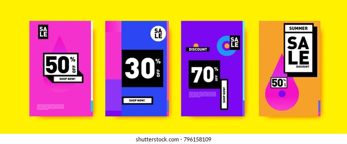 Sale and discount poster set. Colorful background for banner and advertising promotion.