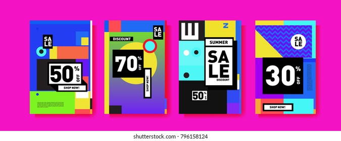 Sale and discount poster set. Colorful background for banner and advertising promotion.