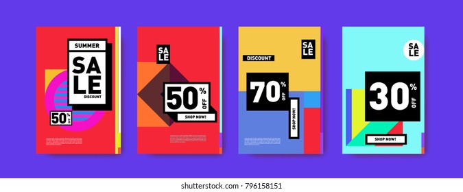 Sale and discount poster set. Colorful background for banner and advertising promotion.