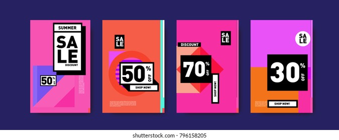 Sale and discount poster set. Colorful background for banner and advertising promotion.