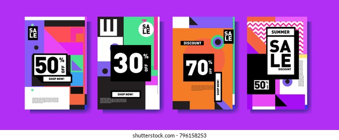 Sale and discount poster set. Colorful background for banner and advertising promotion.