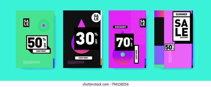 Sale and discount poster set. Colorful background for banner and advertising promotion.