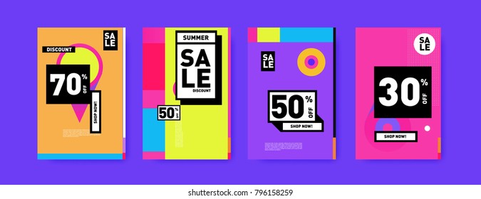 Sale and discount poster set. Colorful background for banner and advertising promotion.