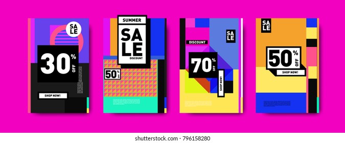 Sale and discount poster set. Colorful background for banner and advertising promotion.