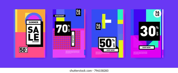 Sale and discount poster set. Colorful background for banner and advertising promotion.