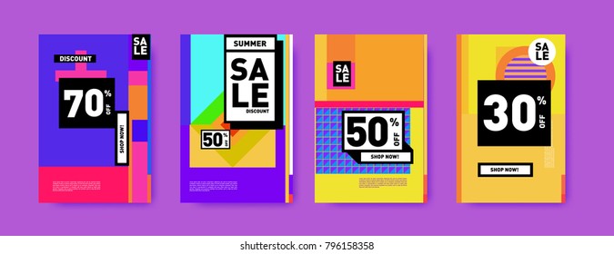 Sale and discount poster set. Colorful background for banner and advertising promotion.