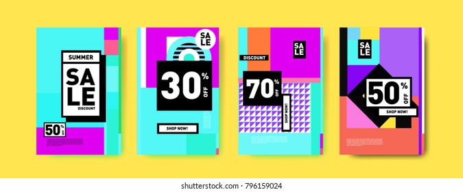 Sale and discount poster set. Colorful background for banner and advertising promotion.