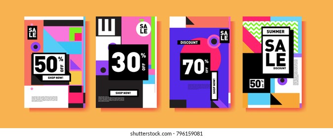 Sale and discount poster set. Colorful background for banner and advertising promotion.
