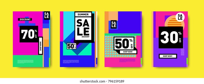 Sale and discount poster set. Colorful background for banner and advertising promotion.