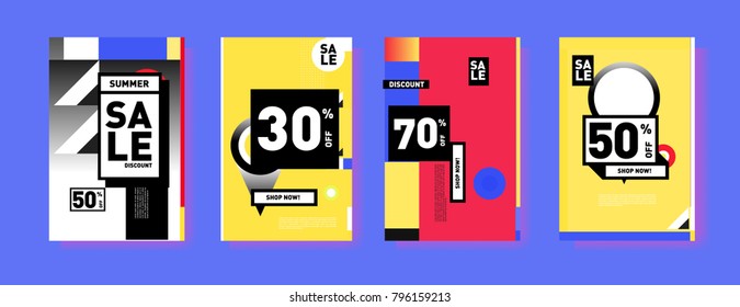 Sale and discount poster set. Colorful background for banner and advertising promotion.