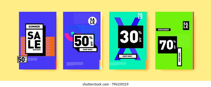 Sale and discount poster set. Colorful background for banner and advertising promotion.