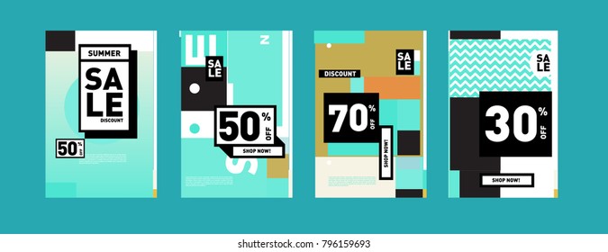 Sale and discount poster set. Colorful background for banner and advertising promotion.