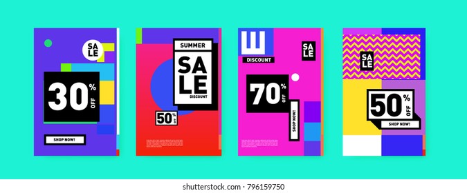 Sale and discount poster set. Colorful background for banner and advertising promotion.