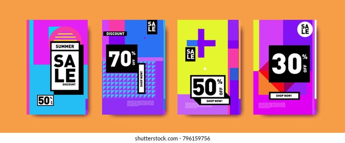 Sale and discount poster set. Colorful background for banner and advertising promotion.