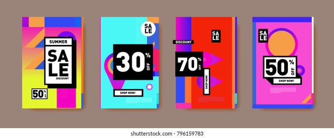 Sale and discount poster set. Colorful background for banner and advertising promotion.