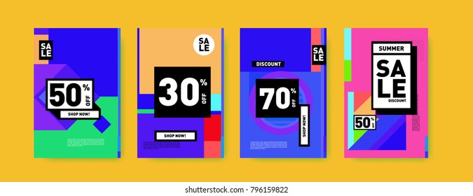 Sale and discount poster set. Colorful background for banner and advertising promotion.