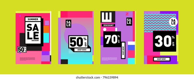 Sale and discount poster set. Colorful background for banner and advertising promotion.