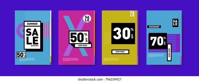 Sale and discount poster set. Colorful background for banner and advertising promotion.