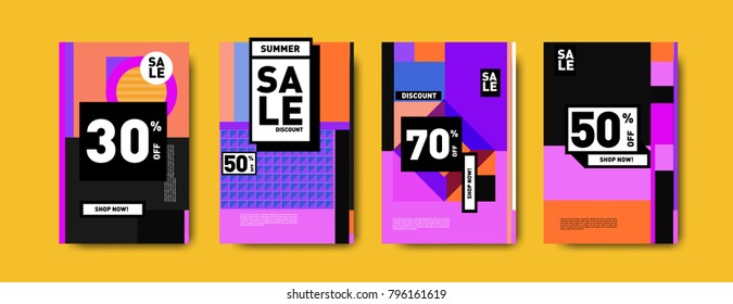 Sale and discount poster set. Colorful background for banner and advertising promotion.