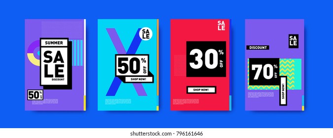 Sale and discount poster set. Colorful background for banner and advertising promotion.