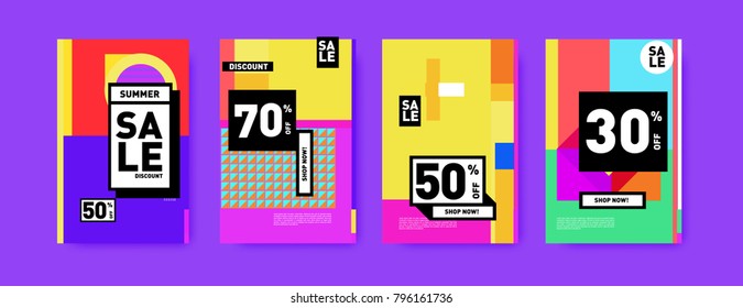 Sale and discount poster set. Colorful background for banner and advertising promotion.