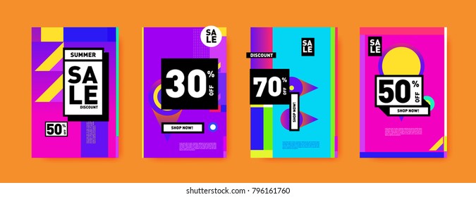 Sale and discount poster set. Colorful background for banner and advertising promotion.