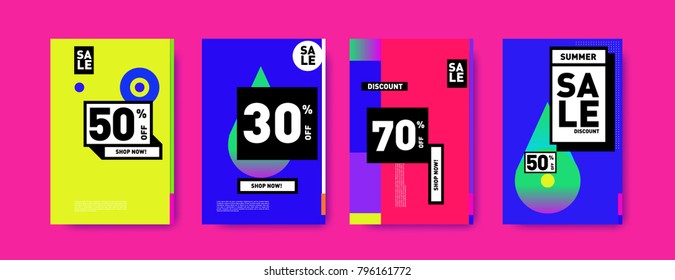 Sale and discount poster set. Colorful background for banner and advertising promotion.