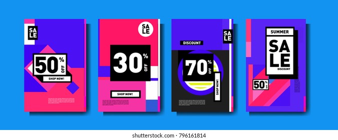 Sale and discount poster set. Colorful background for banner and advertising promotion.