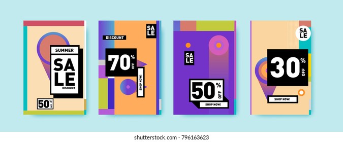 Sale and discount poster set. Colorful background for banner and advertising promotion.