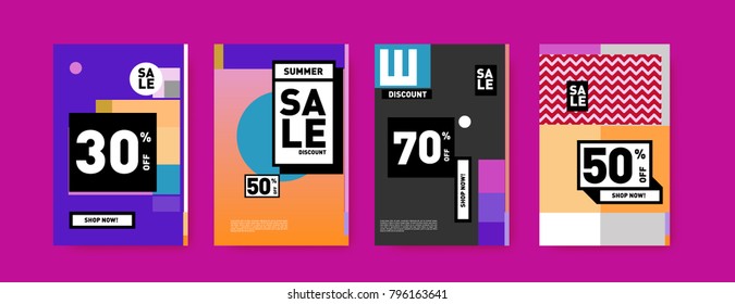 Sale and discount poster set. Colorful background for banner and advertising promotion.