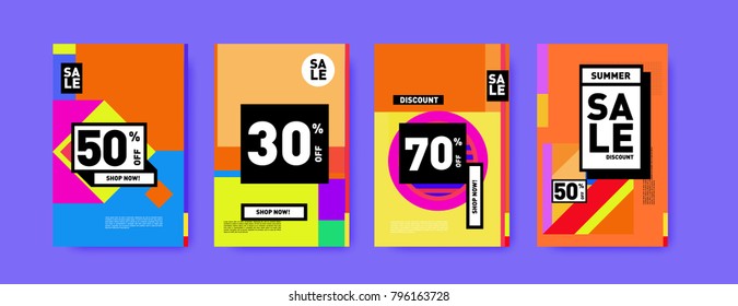 Sale and discount poster set. Colorful background for banner and advertising promotion.