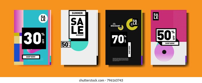 Sale and discount poster set. Colorful background for banner and advertising promotion.
