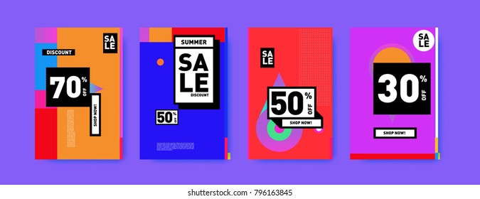 Sale and discount poster set. Colorful background for banner and advertising promotion.