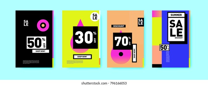 Sale and discount poster set. Colorful background for banner and advertising promotion.