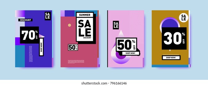 Sale and discount poster set. Colorful background for banner and advertising promotion.
