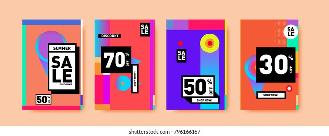 Sale and discount poster set. Colorful background for banner and advertising promotion.