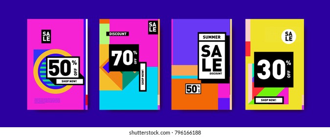 Sale and discount poster set. Colorful background for banner and advertising promotion.