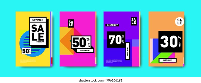 Sale and discount poster set. Colorful background for banner and advertising promotion.