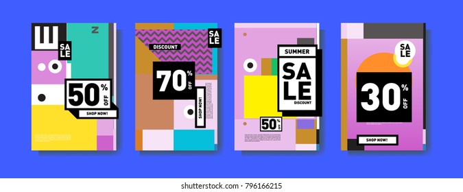 Sale and discount poster set. Colorful background for banner and advertising promotion.