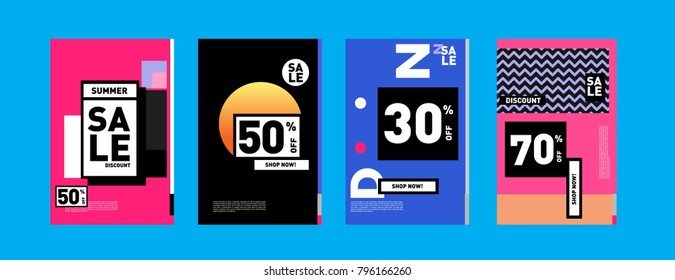 Sale and discount poster set. Colorful background for banner and advertising promotion.