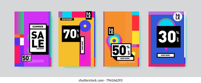 Sale and discount poster set. Colorful background for banner and advertising promotion.