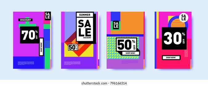 Sale and discount poster set. Colorful background for banner and advertising promotion.
