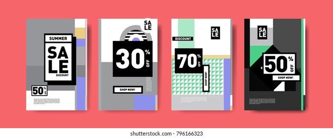 Sale and discount poster set. Colorful background for banner and advertising promotion.
