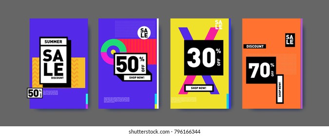 Sale and discount poster set. Colorful background for banner and advertising promotion.