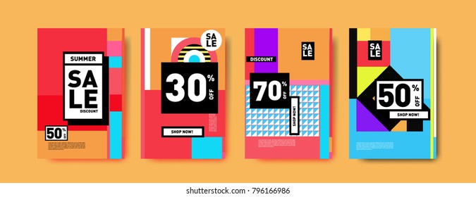 Sale and discount poster set. Colorful background for banner and advertising promotion.